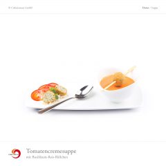 Tomatencremesuppe mit Basilikum-Reis-Bällchen