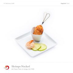 Shrimps-Nockerl mit Sauce-Tatar a l'orange mit Chili