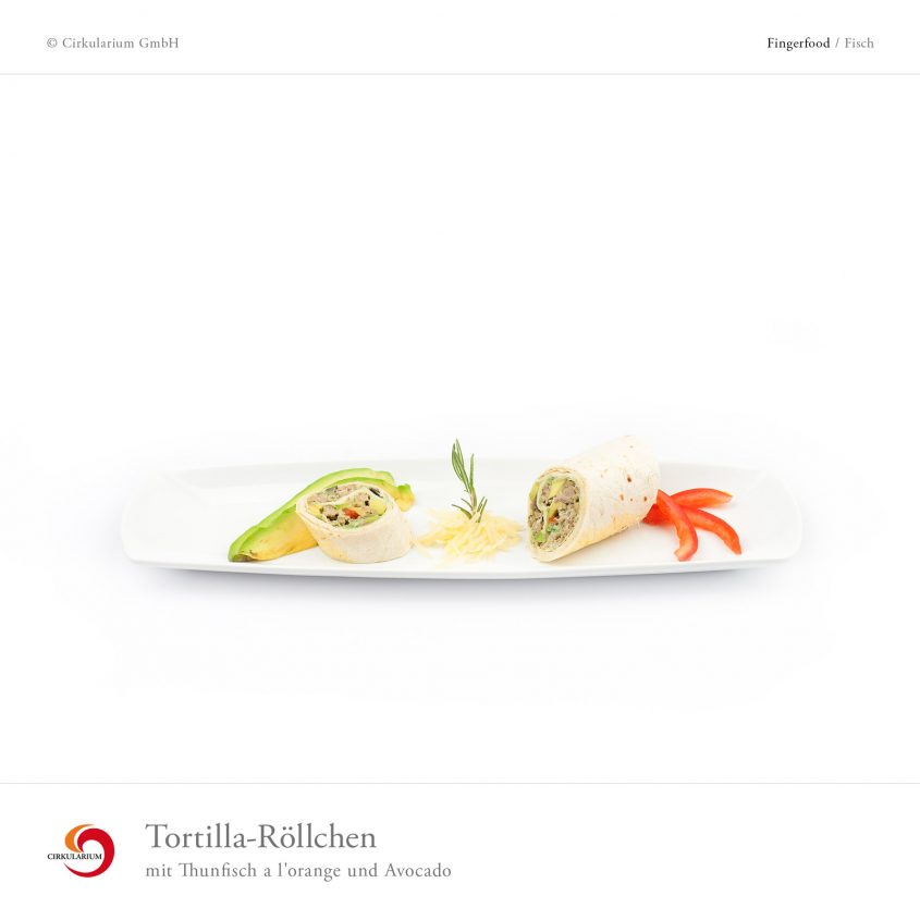 Tortilla-Röllchen mit Thunfisch a l'orange und Avocado