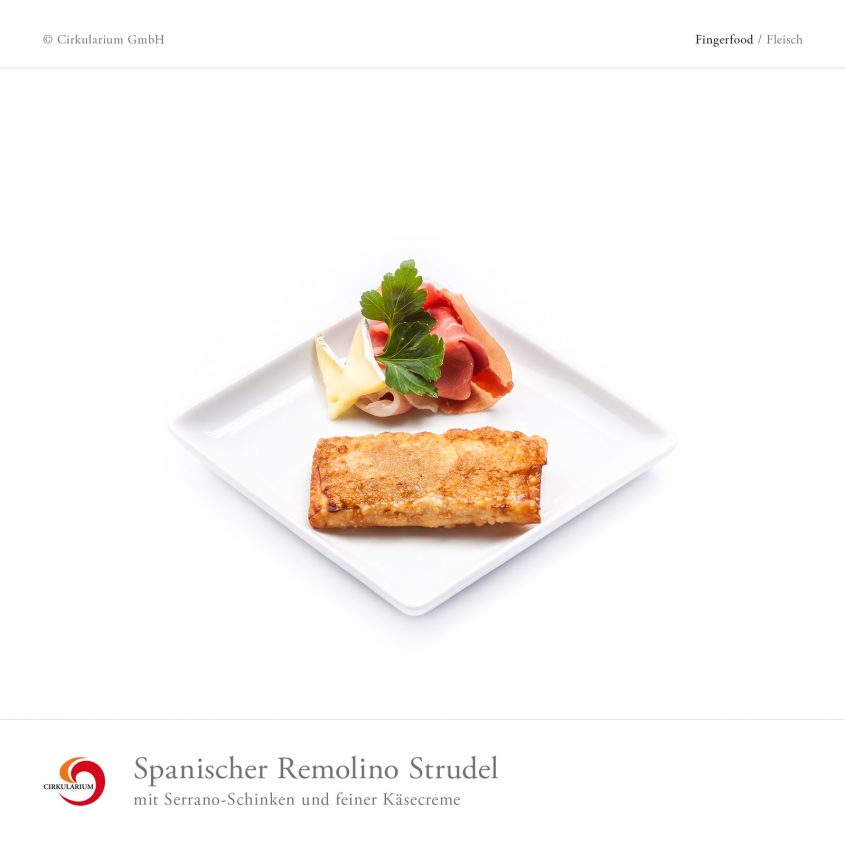 Spanischer Remolino Strudel mit Serrano-Schinken und feiner Käsecreme