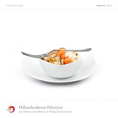 Hähnchenbrust-Filettinis mit Duftreis und Möhren an Honig-Zitronen-Sauce